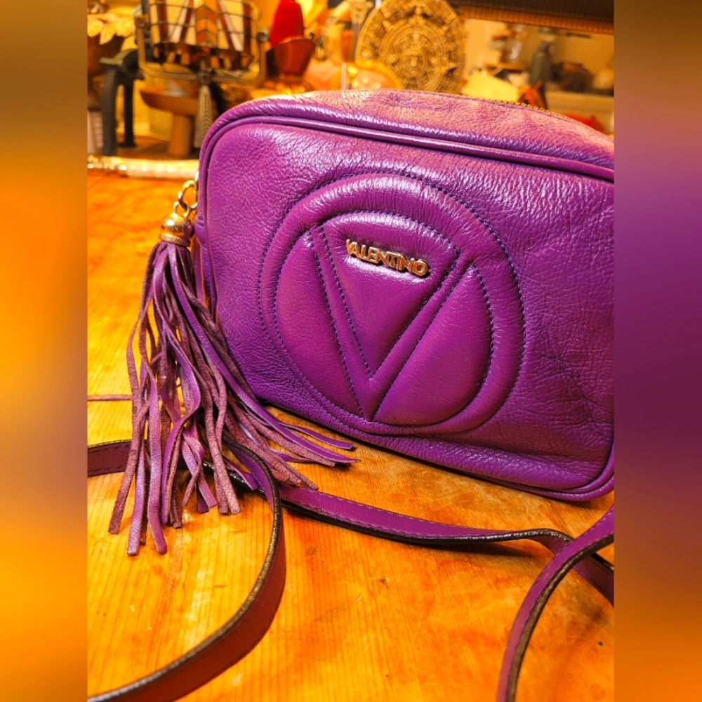Valentino Purple Leather Crossbody Bag with Tassel
